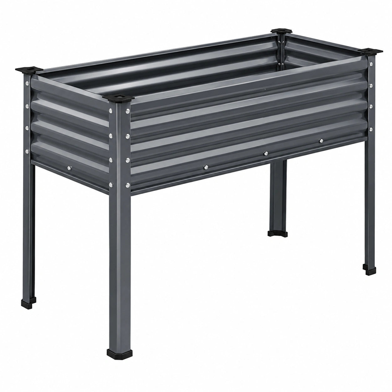 Jardinière surélevée en acier gris pour extérieur avec drainage intégré