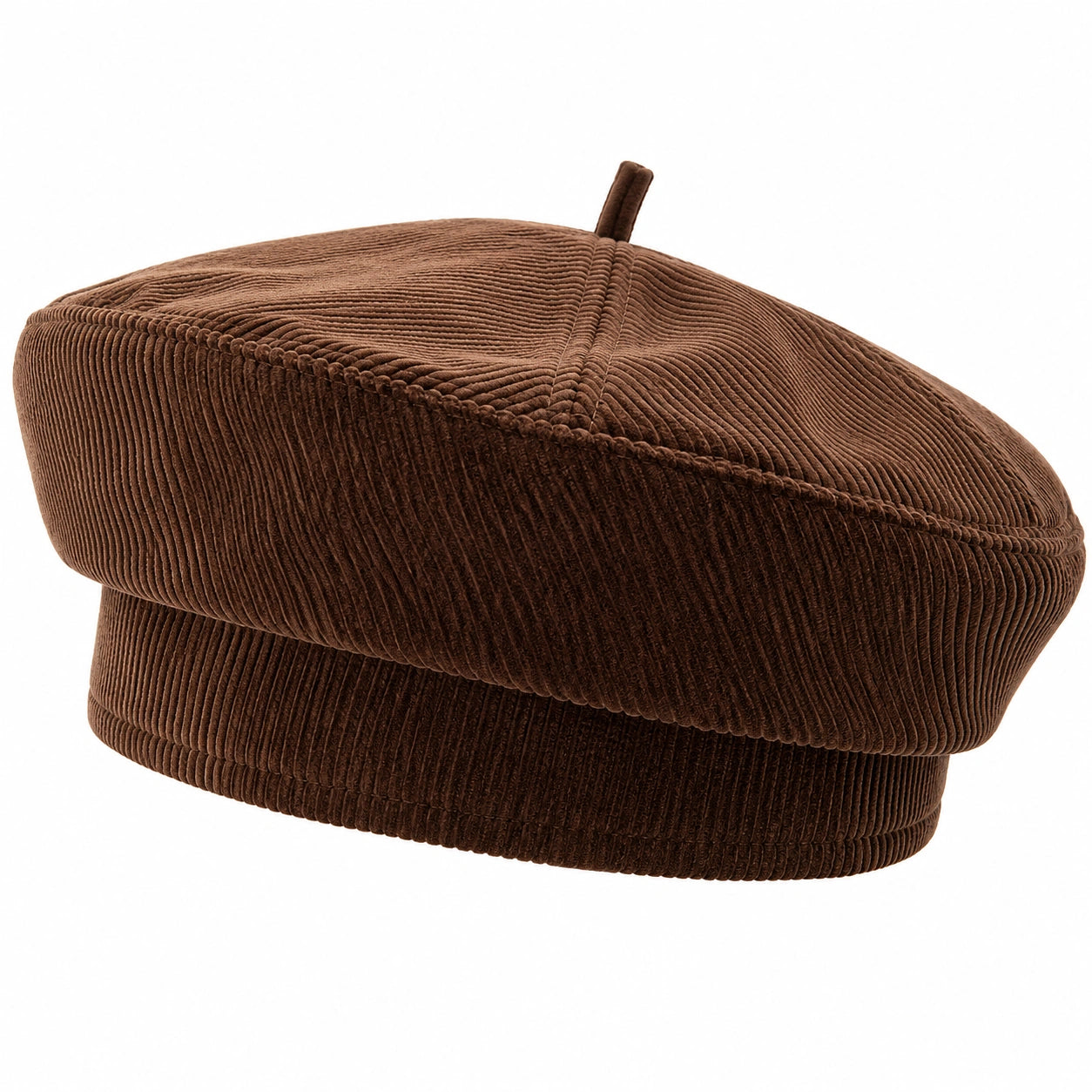 Béret côtelé en velours marron