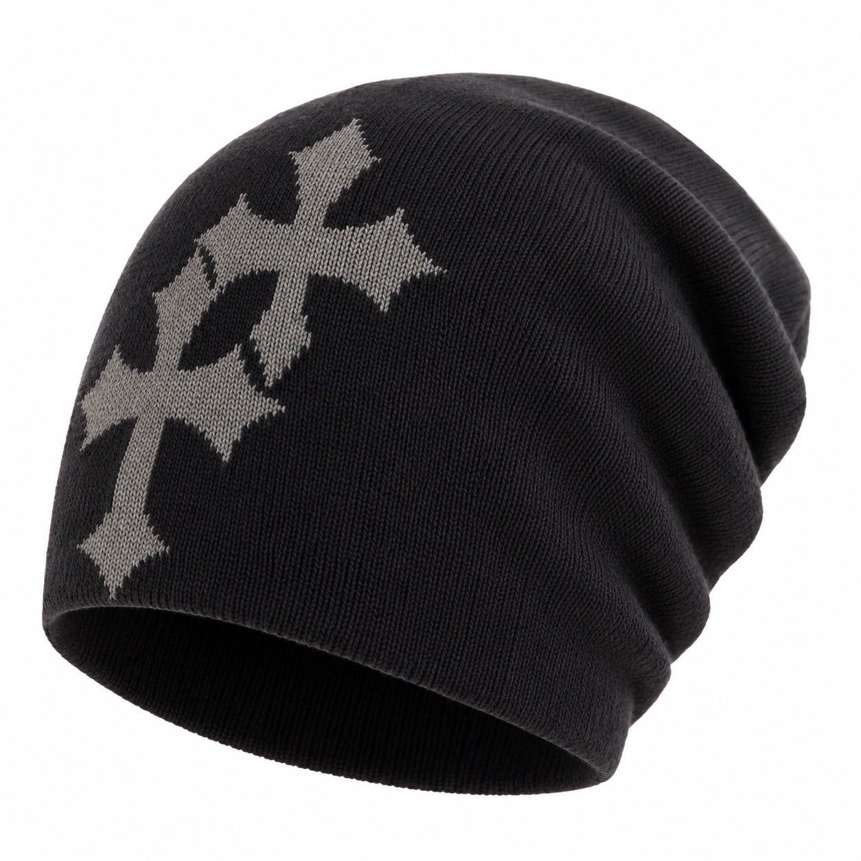 Bonnet en tricot noir avec motif croix