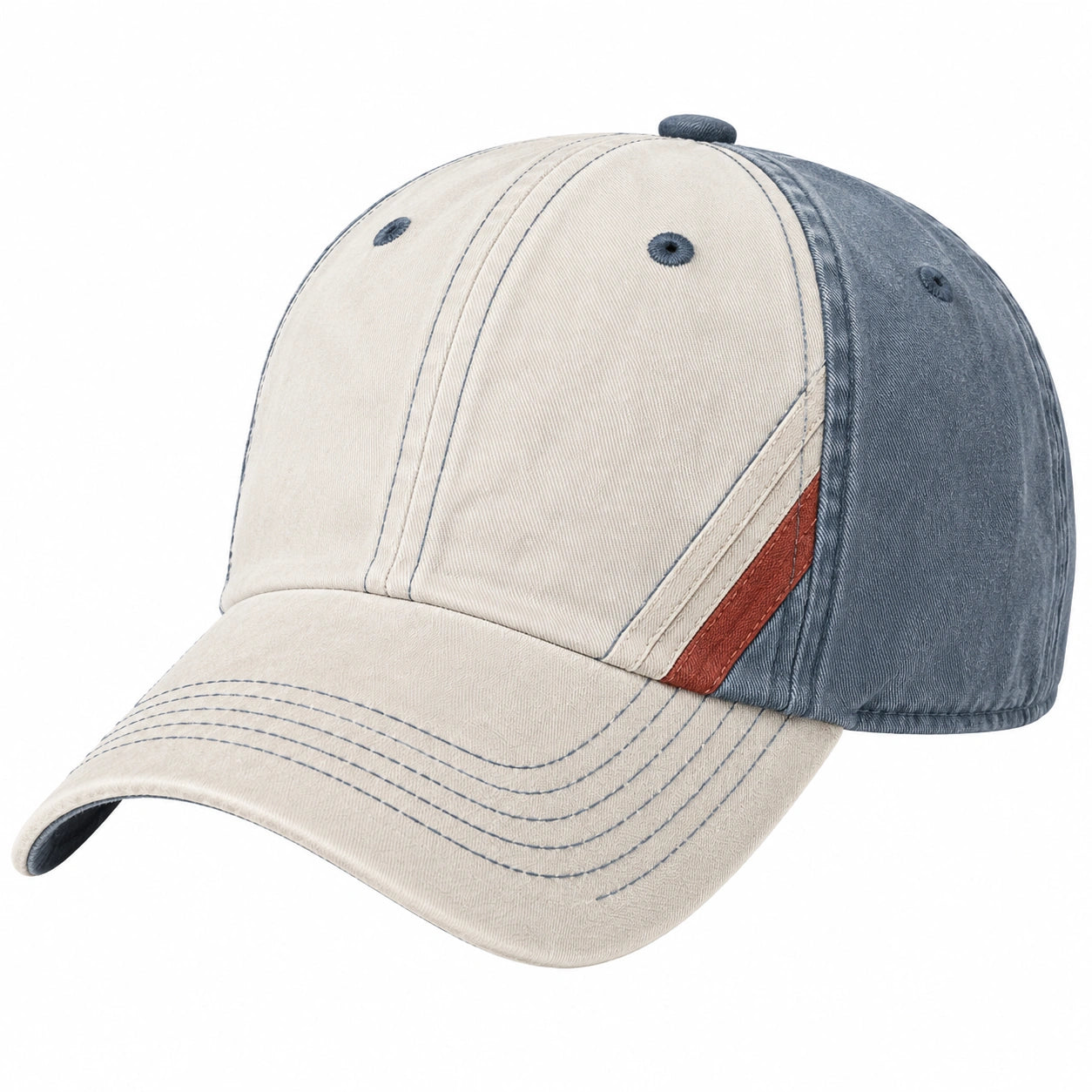 Casquette de baseball beige et bleu avec sangle ajustable