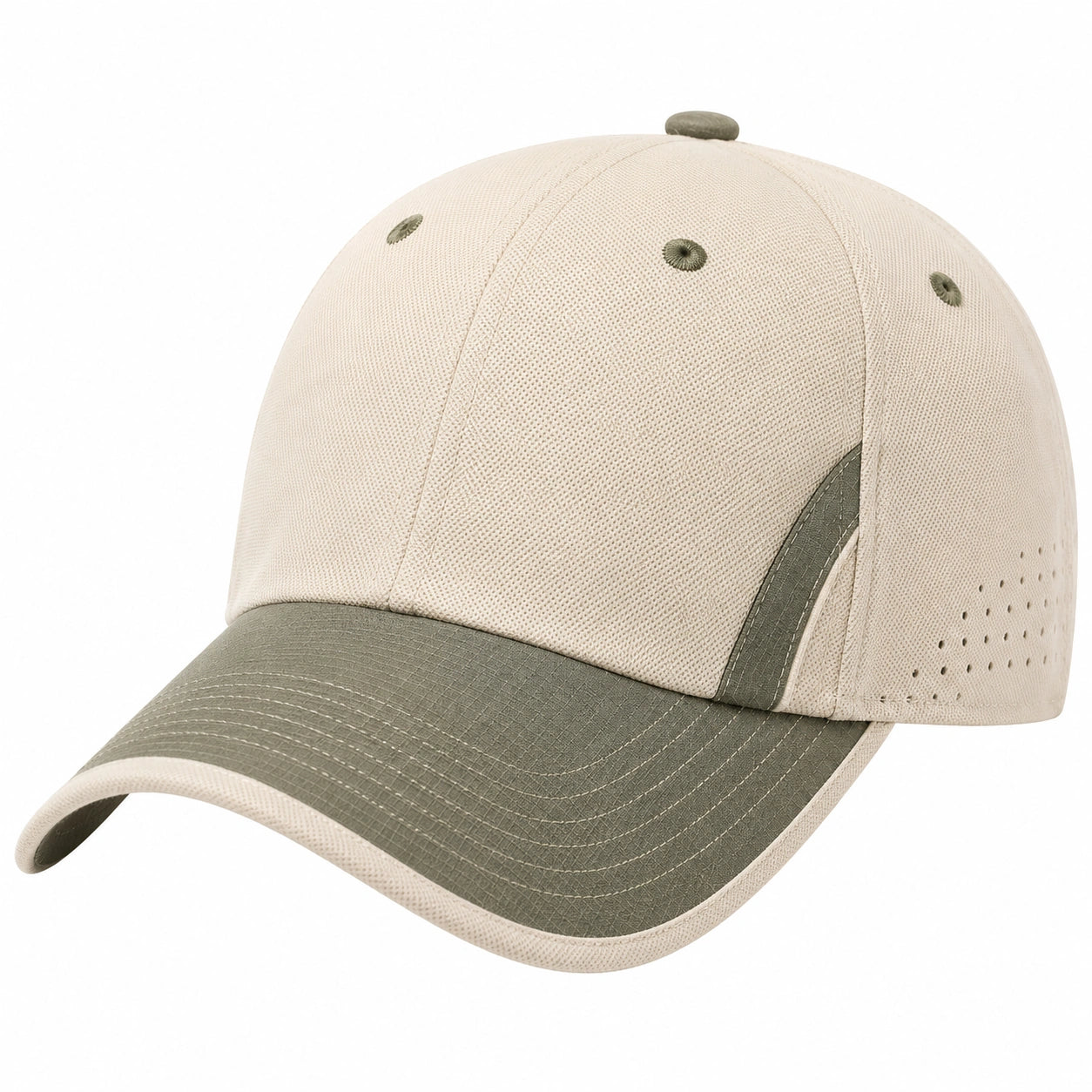 Casquette de baseball bicolore réglable kaki et beige