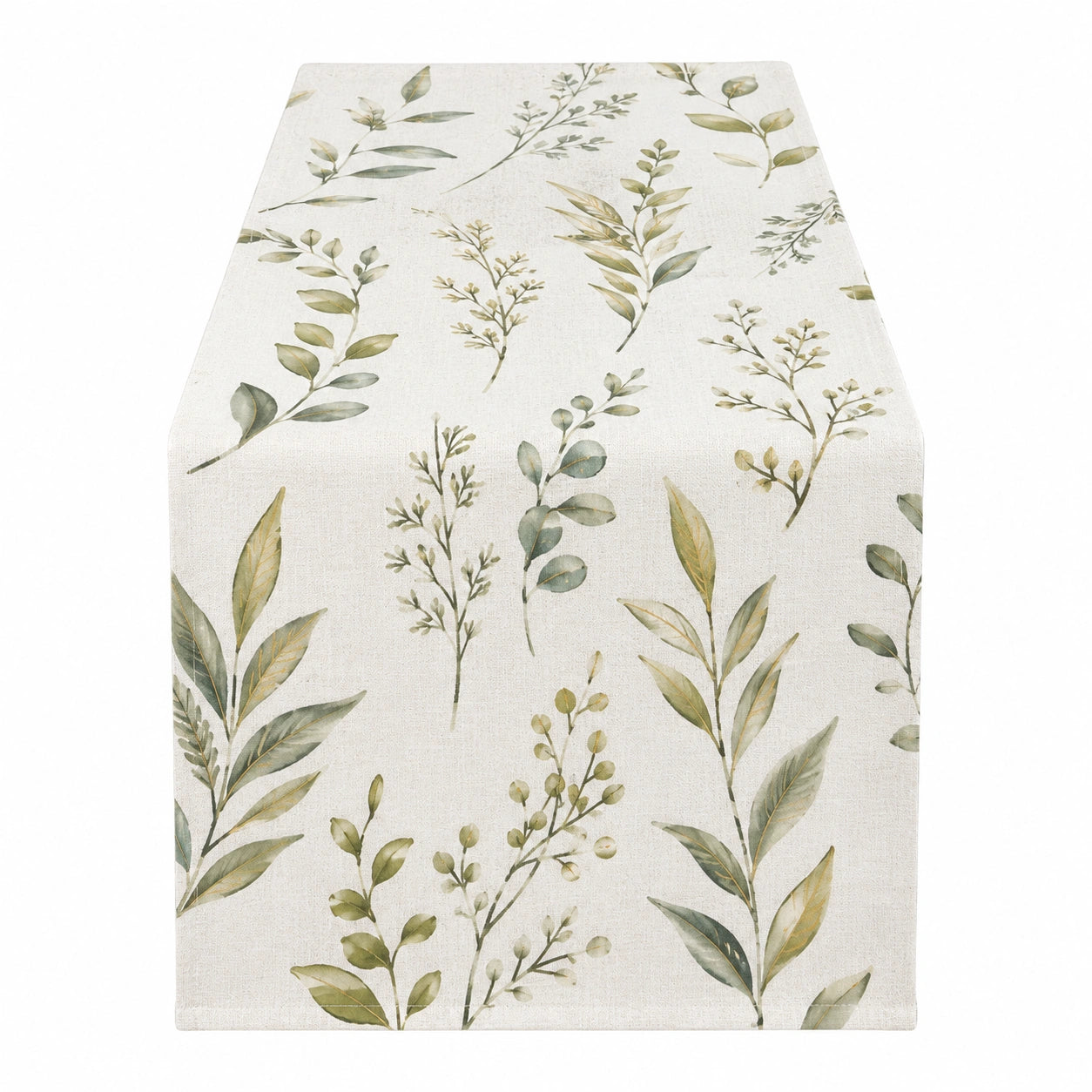 Chemin de table à motif floral beige et vert