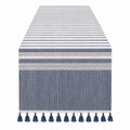 Chemin de table rayé bleu et blanc avec franges