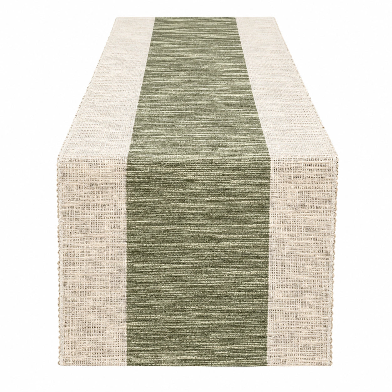 Chemin de Table Tissé Rayé Vert et Beige