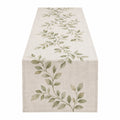 Chemin de Table Beige avec Motif de Feuilles Vertes