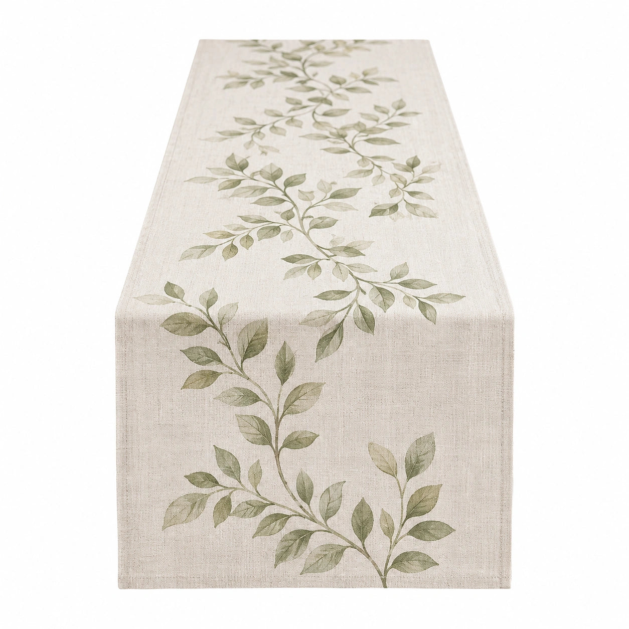 Chemin de Table Beige avec Motif de Feuilles Vertes
