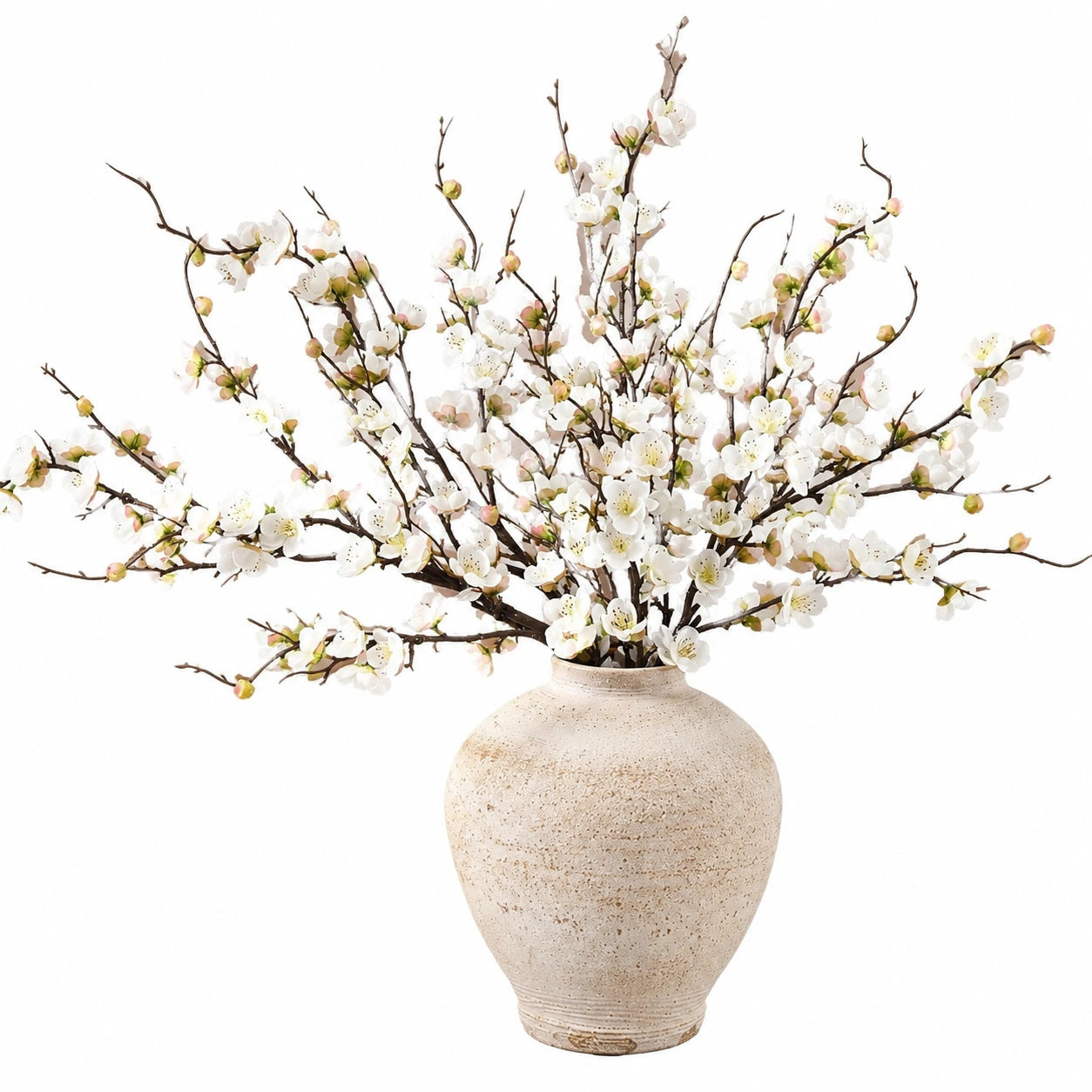 Branche de fleurs artificielles de prunier blanc - 60 cm