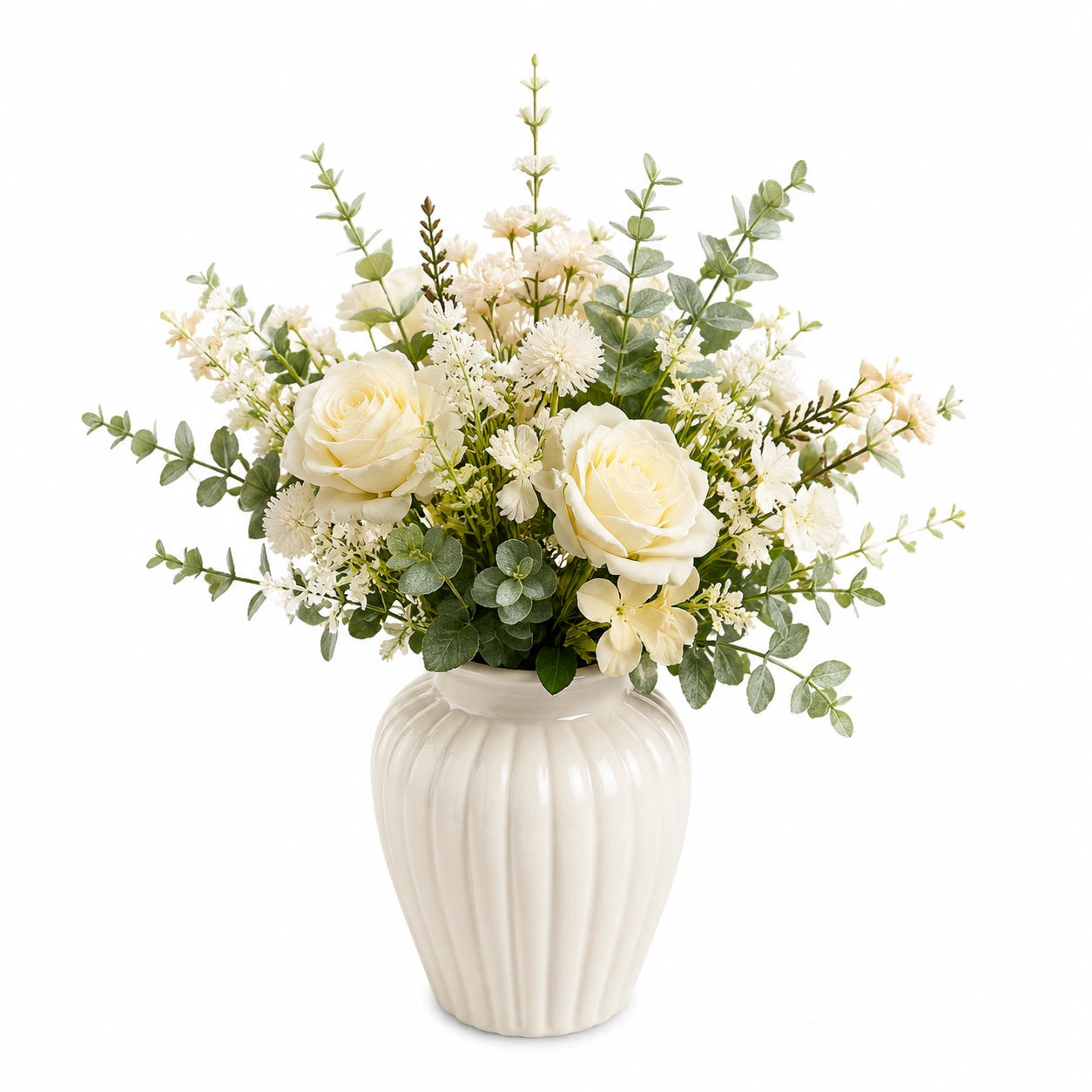 Arrangement de Fleurs Artificielles Blanches avec Vase en Céramique