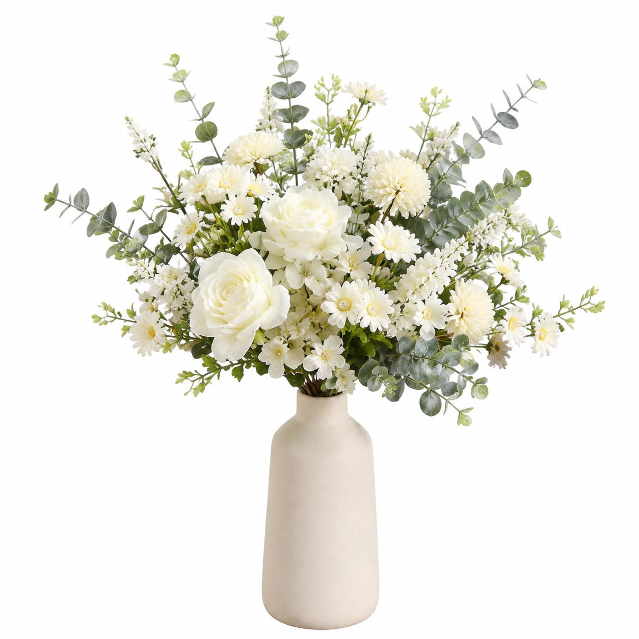 Bouquet de Fleurs Artificielles Blanches avec Vase en Céramique